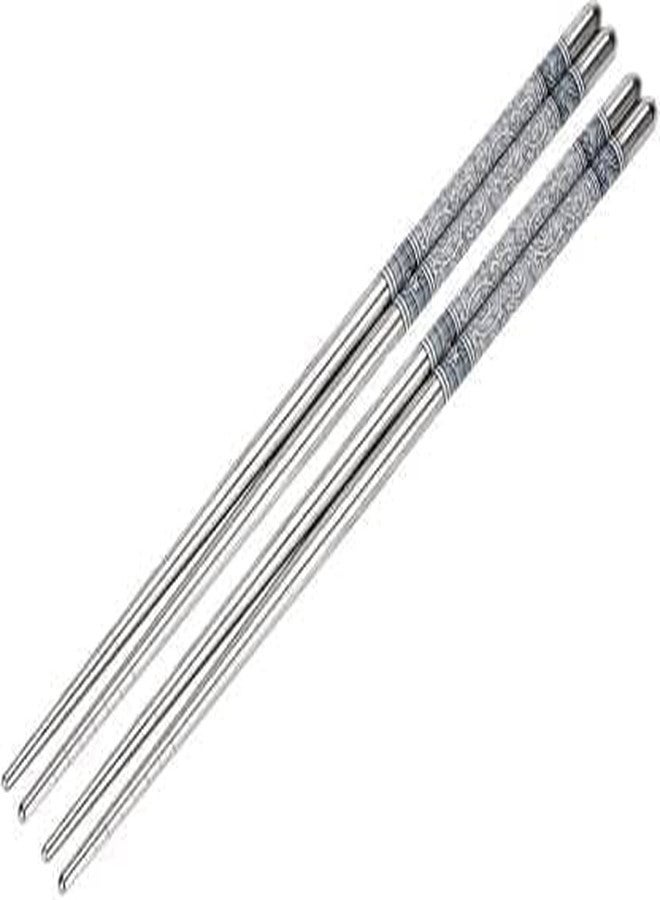 EAGEAN Eating, Training, Decorative Stainless Steel Chinese, Japanese, Korean Chopstick (Grey, Silver Pack of 4) - Image 1